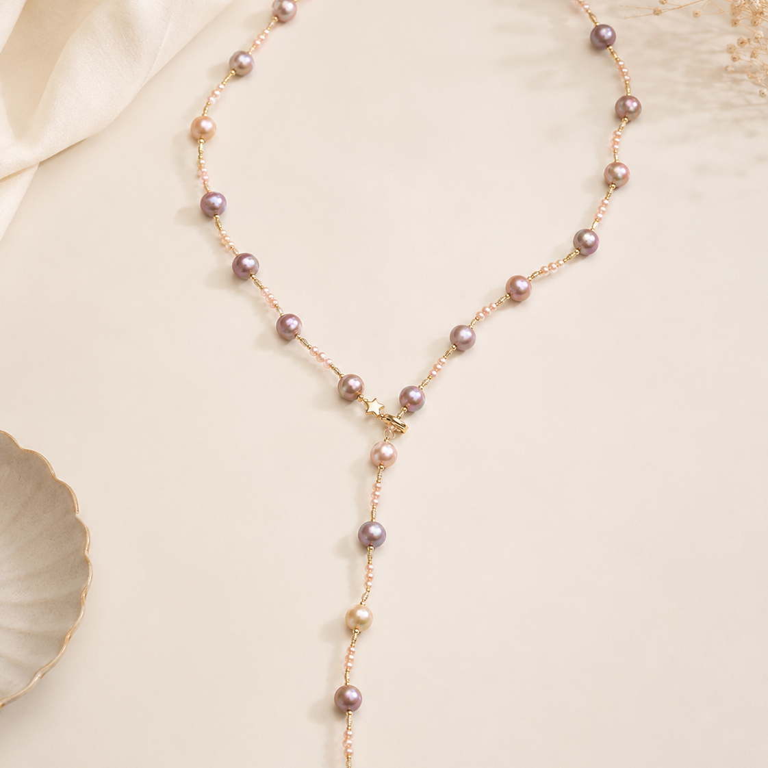 Celeste baroque freshwater pearl lariat necklace with gold-plated silver details