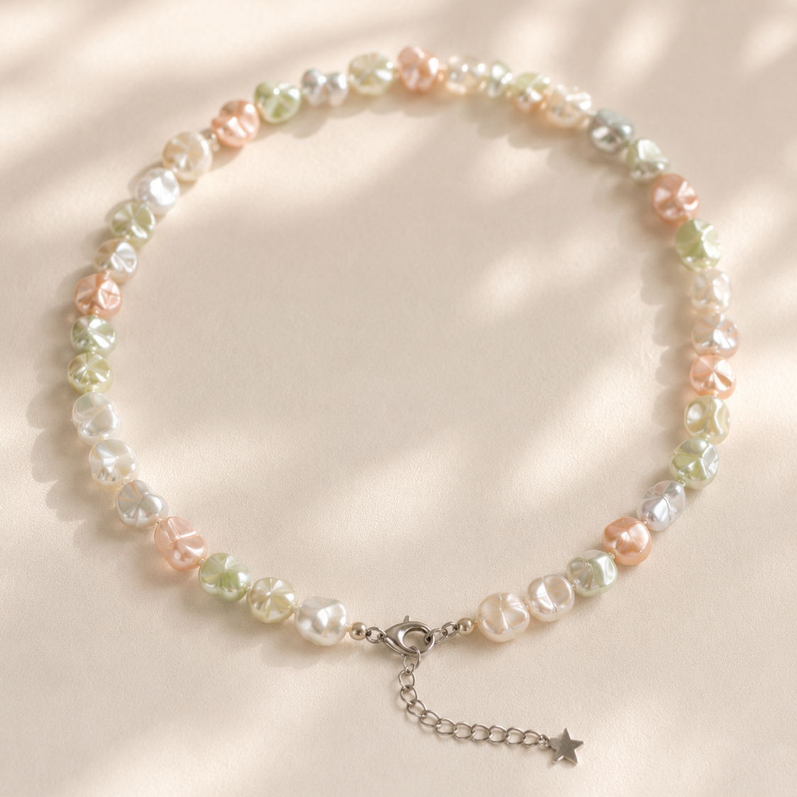 Celeste Pastel Shell Pearl Charm Necklace full product view by La Tiera