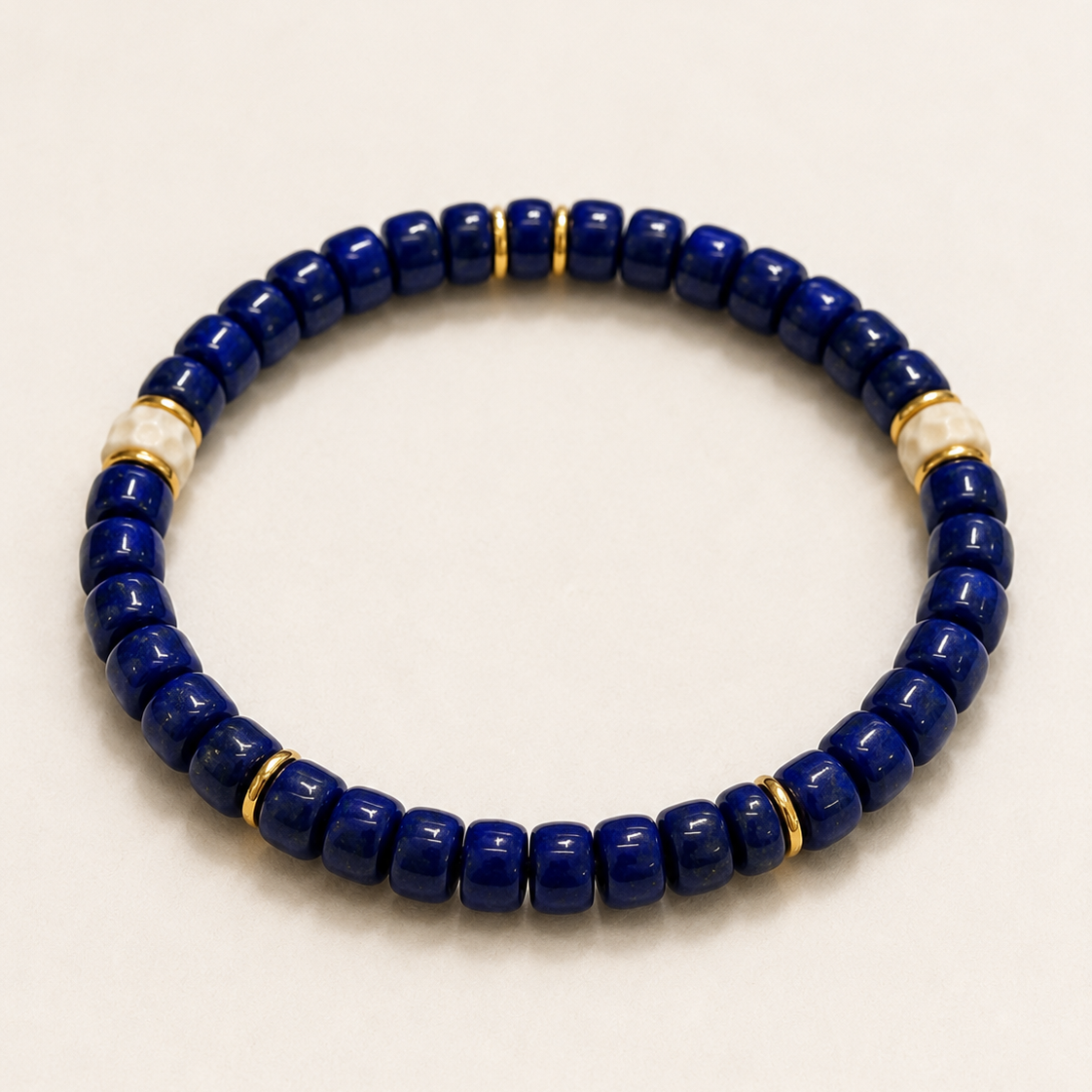 Lapis Lazuli Stretch Bracelet with Sterling Silver and Resin Accents full product view by La Tiera