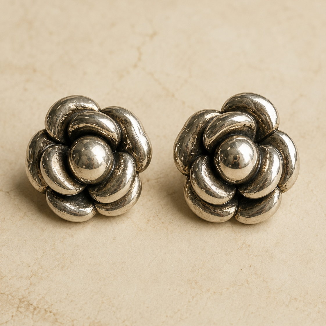 Sterling Silver Floral Vintage Earrings full product view by La Tiera