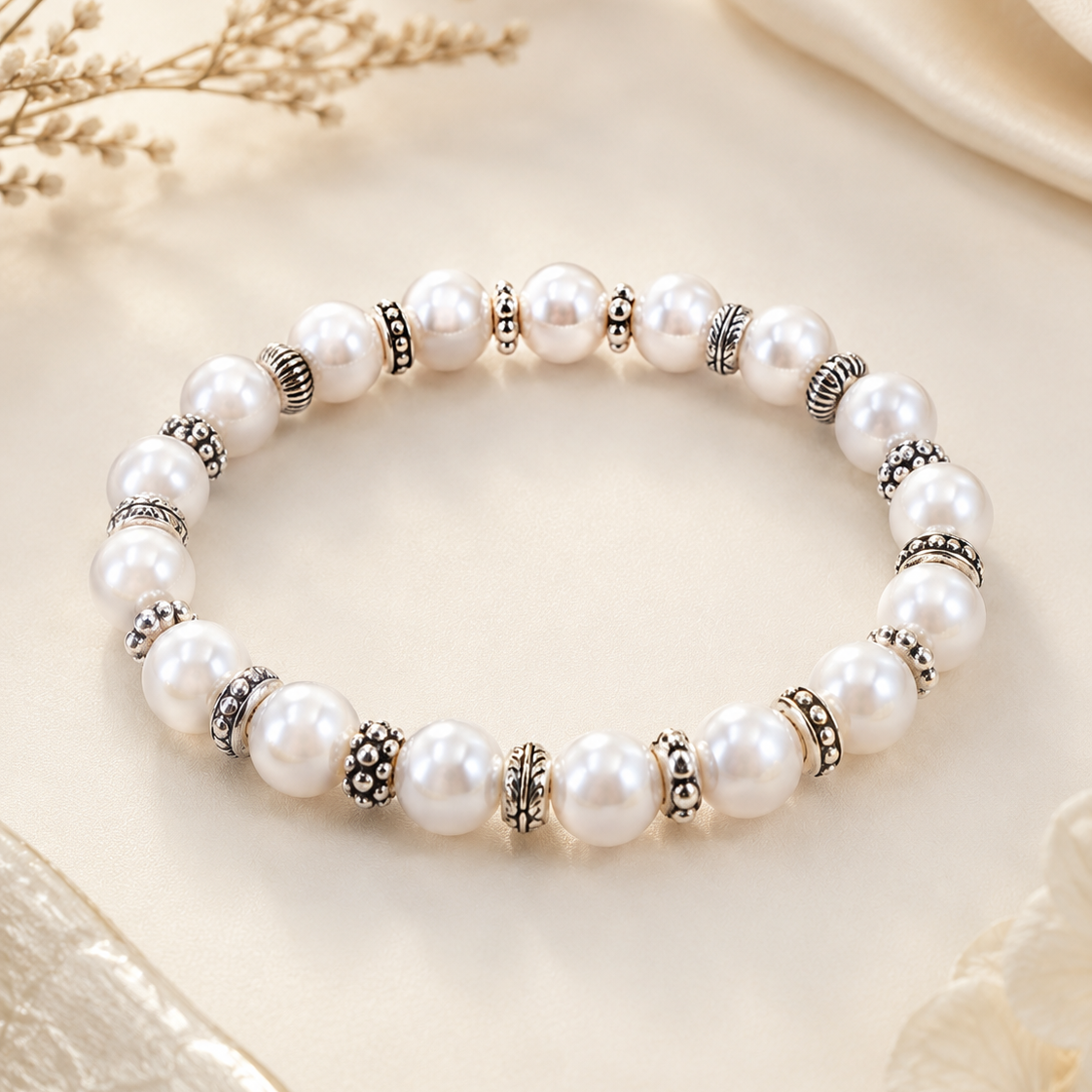 Elara Freshwater Pearl Sterling Silver Bracelet full product view by La Tiera
