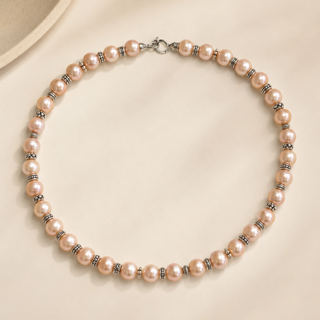 Aurora Champagne Freshwater Pearl Necklace full product view by La Tiera