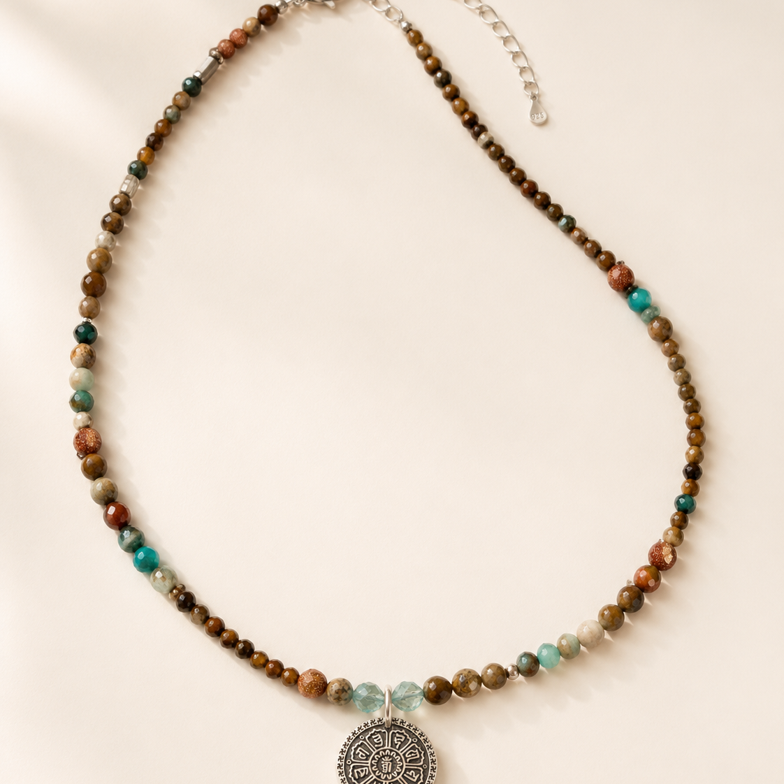 Terra Mixed Gemstone Pendant Necklace full product view by La Tiera
