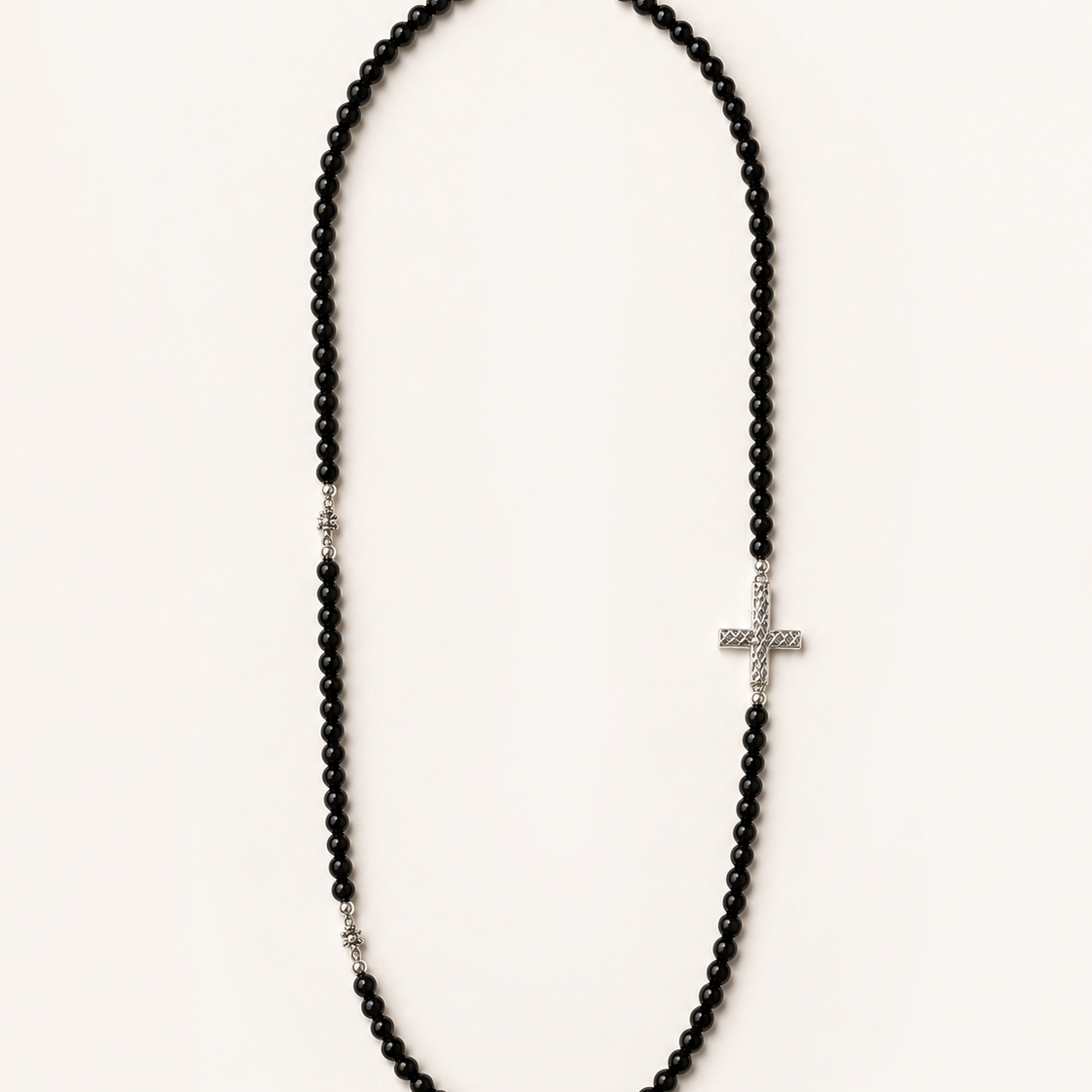 Black Spinel Sterling Silver Cross Necklace full product view by La Tiera