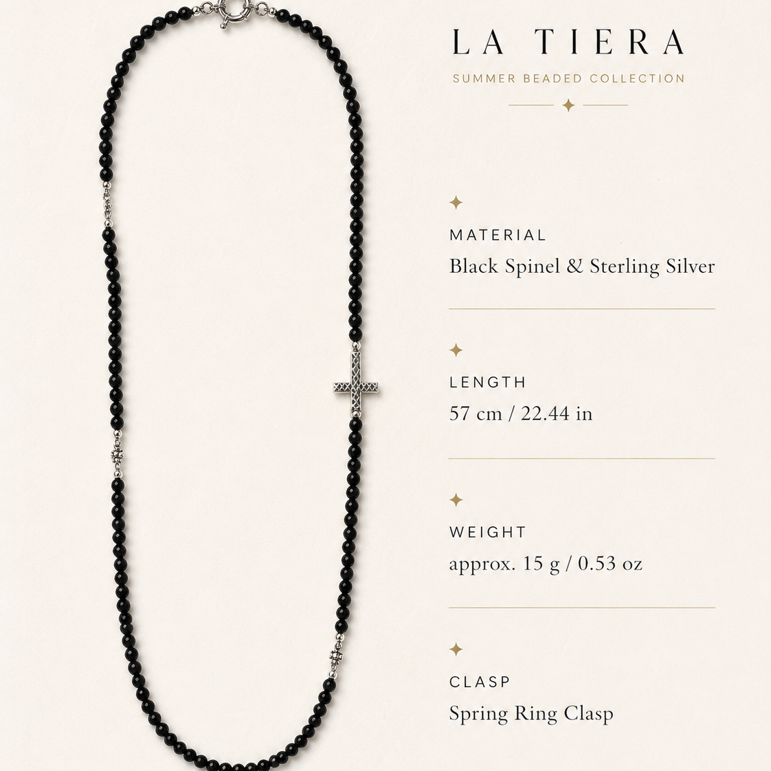 Black Spinel Sterling Silver Cross Necklace size and material guide