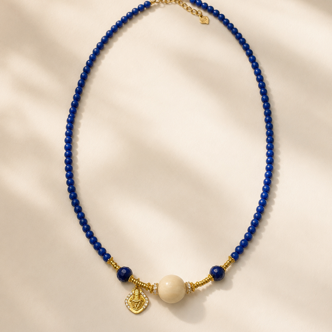 Lapis Lazuli Beaded Necklace with Gold-Plated Sterling Silver full product view by La Tiera