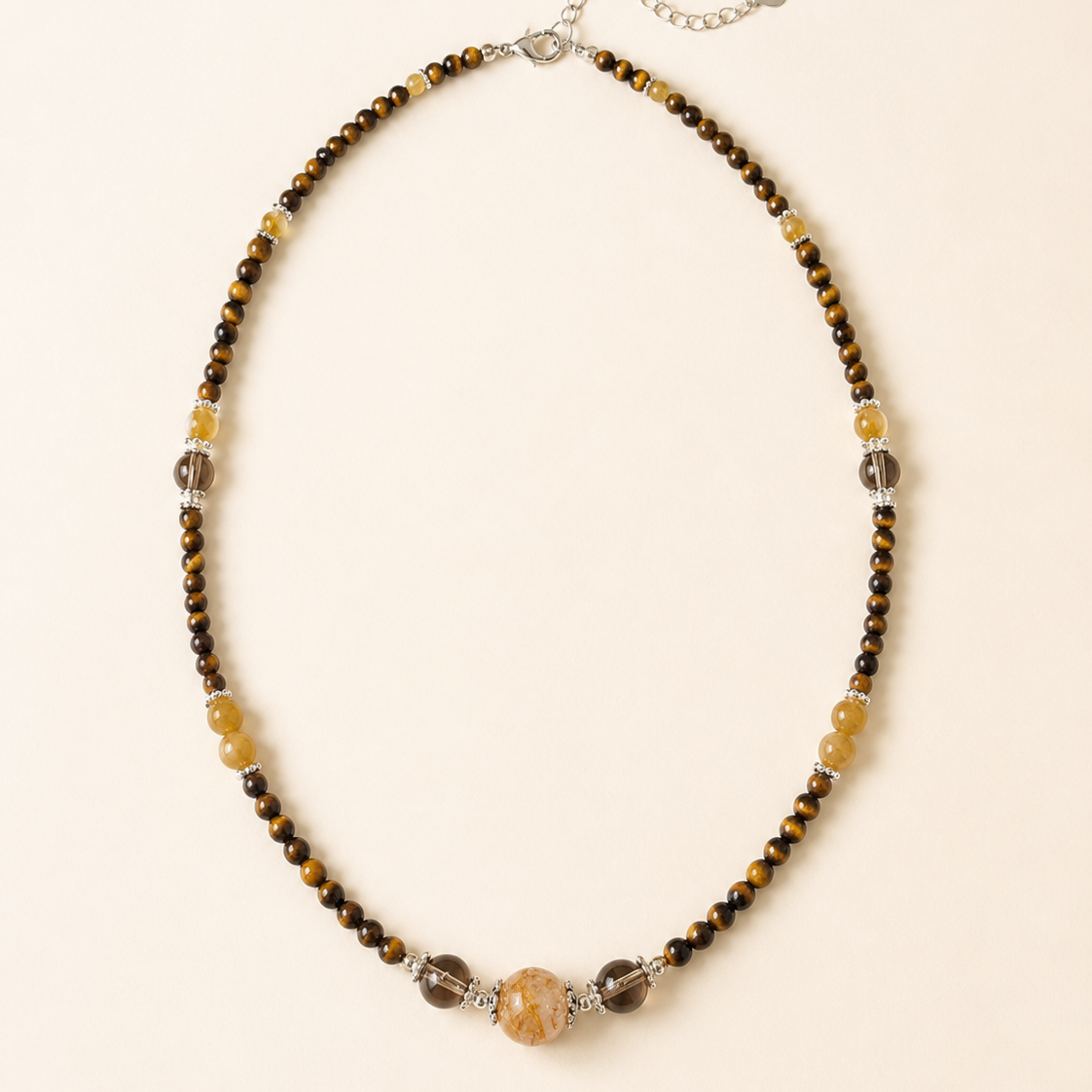 Tiger’s Eye & Amber Beaded Layering Necklace full product view by La Tiera