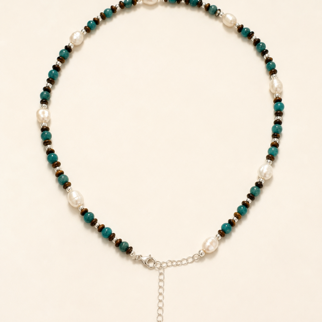 Amazonite Pearl Beaded Layering Necklace full product view by La Tiera