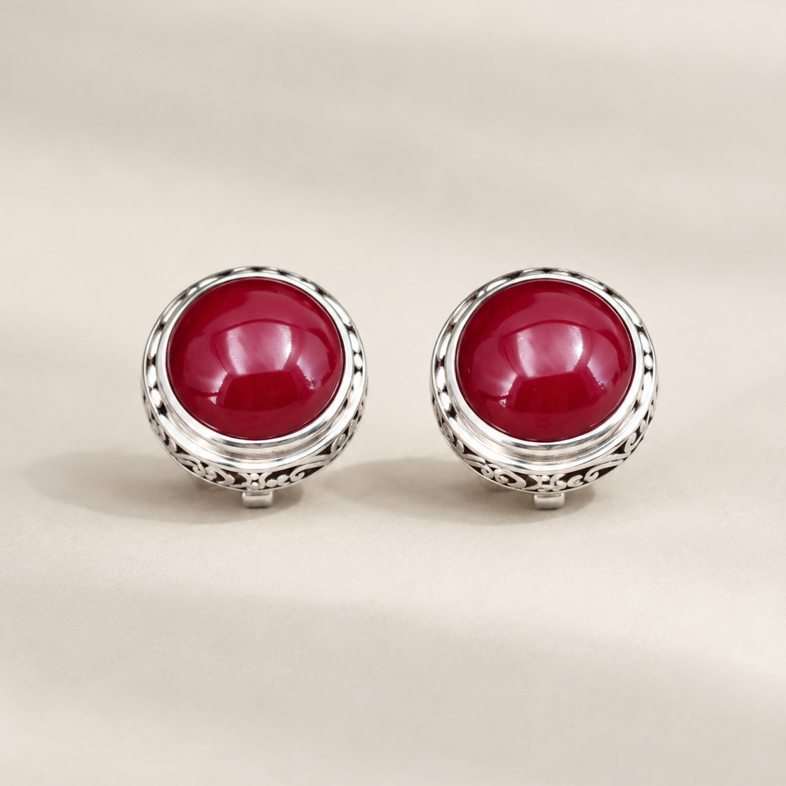 Ruby Sterling Silver Statement Earrings full product view by La Tiera