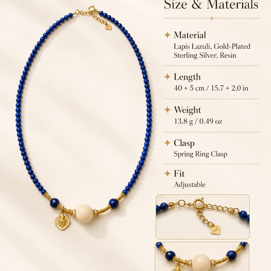 Lapis Lazuli Beaded Necklace size and material guide