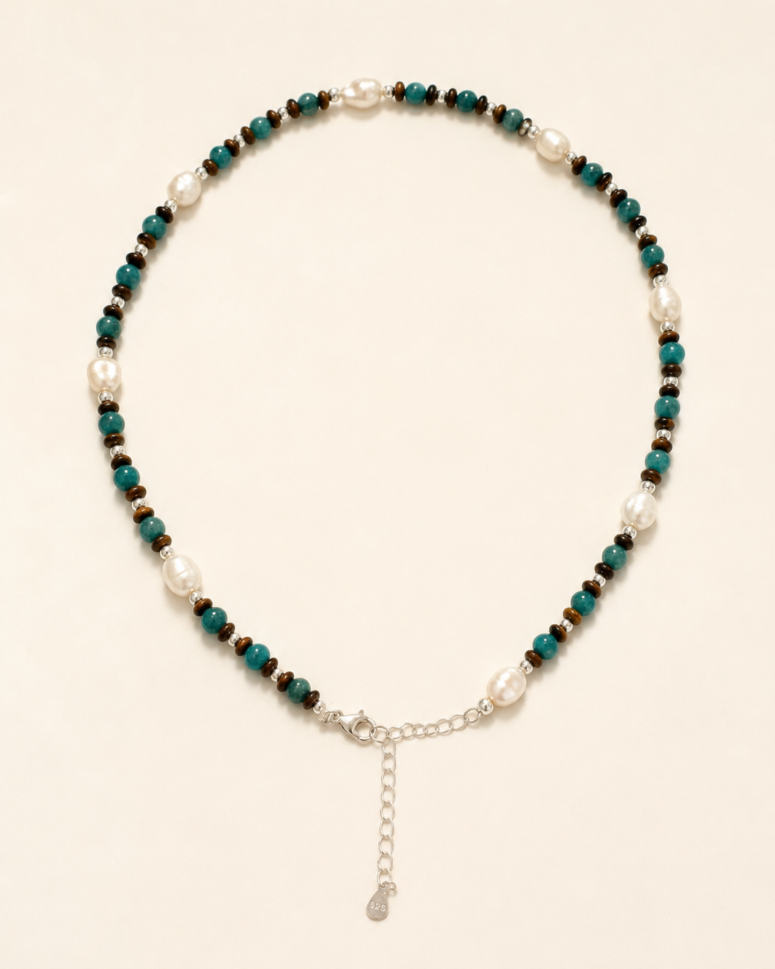 Amazonite Pearl Beaded Layering Necklace full product view by La Tiera
