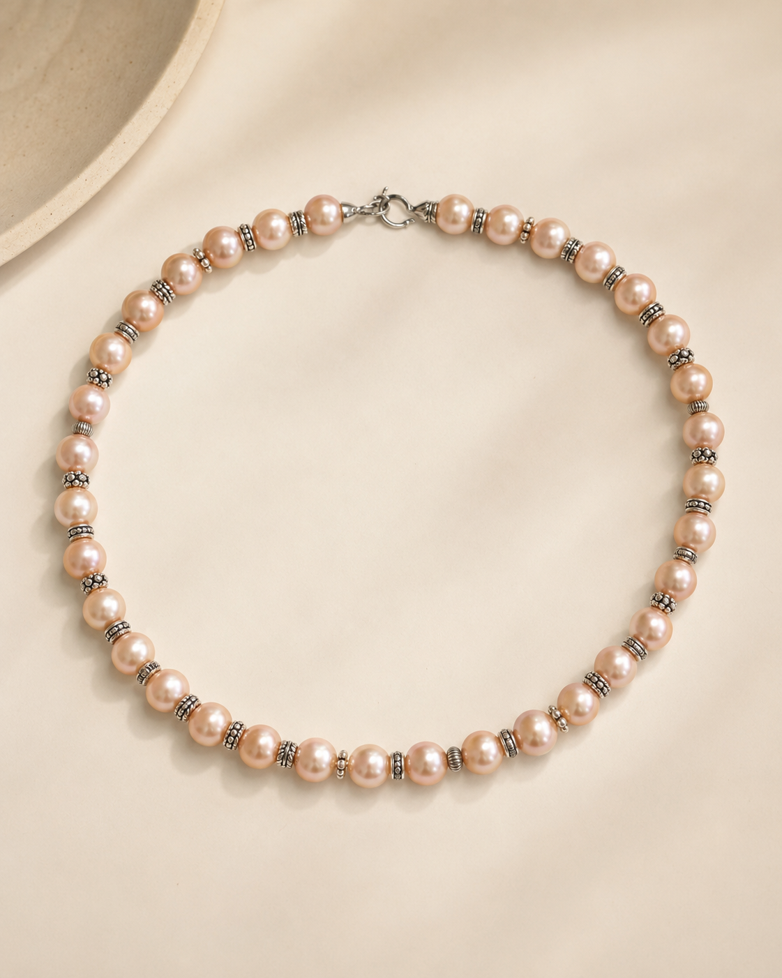 Aurora Champagne Freshwater Pearl Necklace full product view by La Tiera