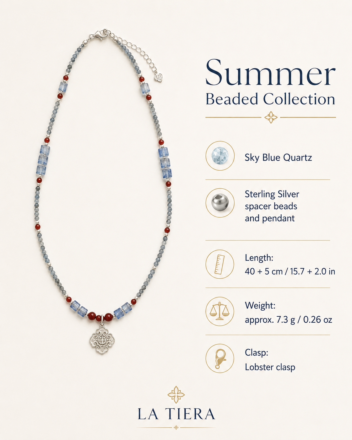 Azure Sky Blue Quartz Pendant Necklace size and material guide