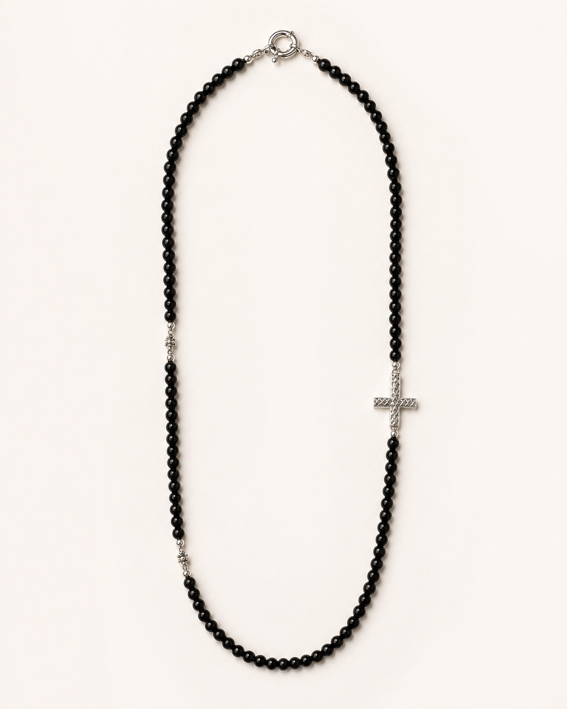 Black Spinel Sterling Silver Cross Necklace full product view by La Tiera