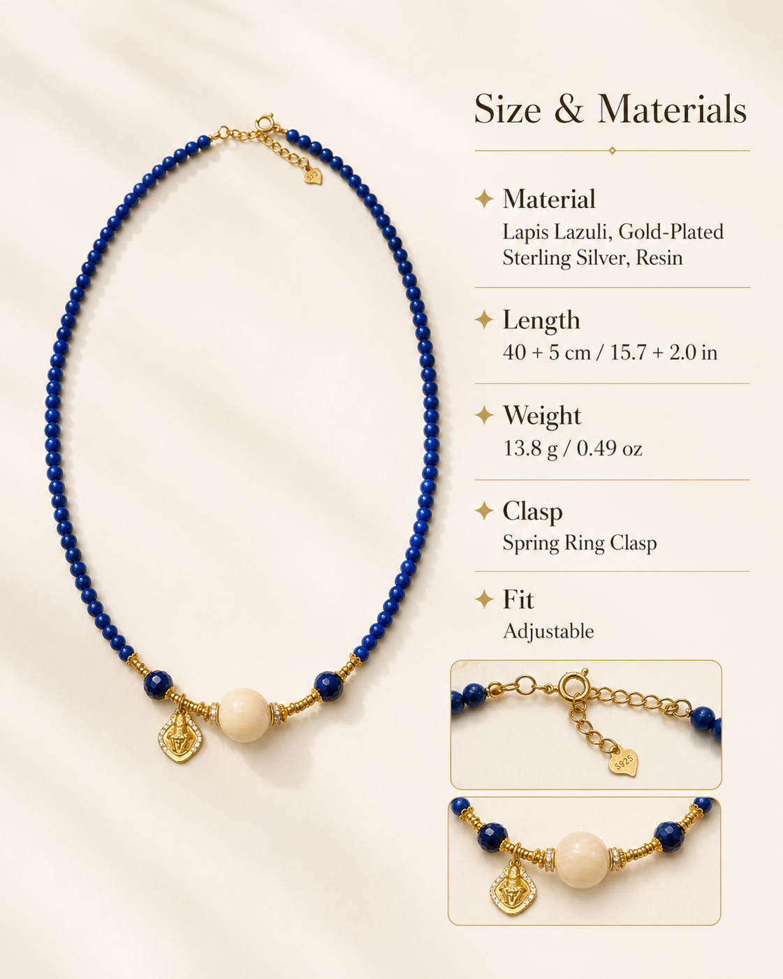 Lapis Lazuli Beaded Necklace size and material guide