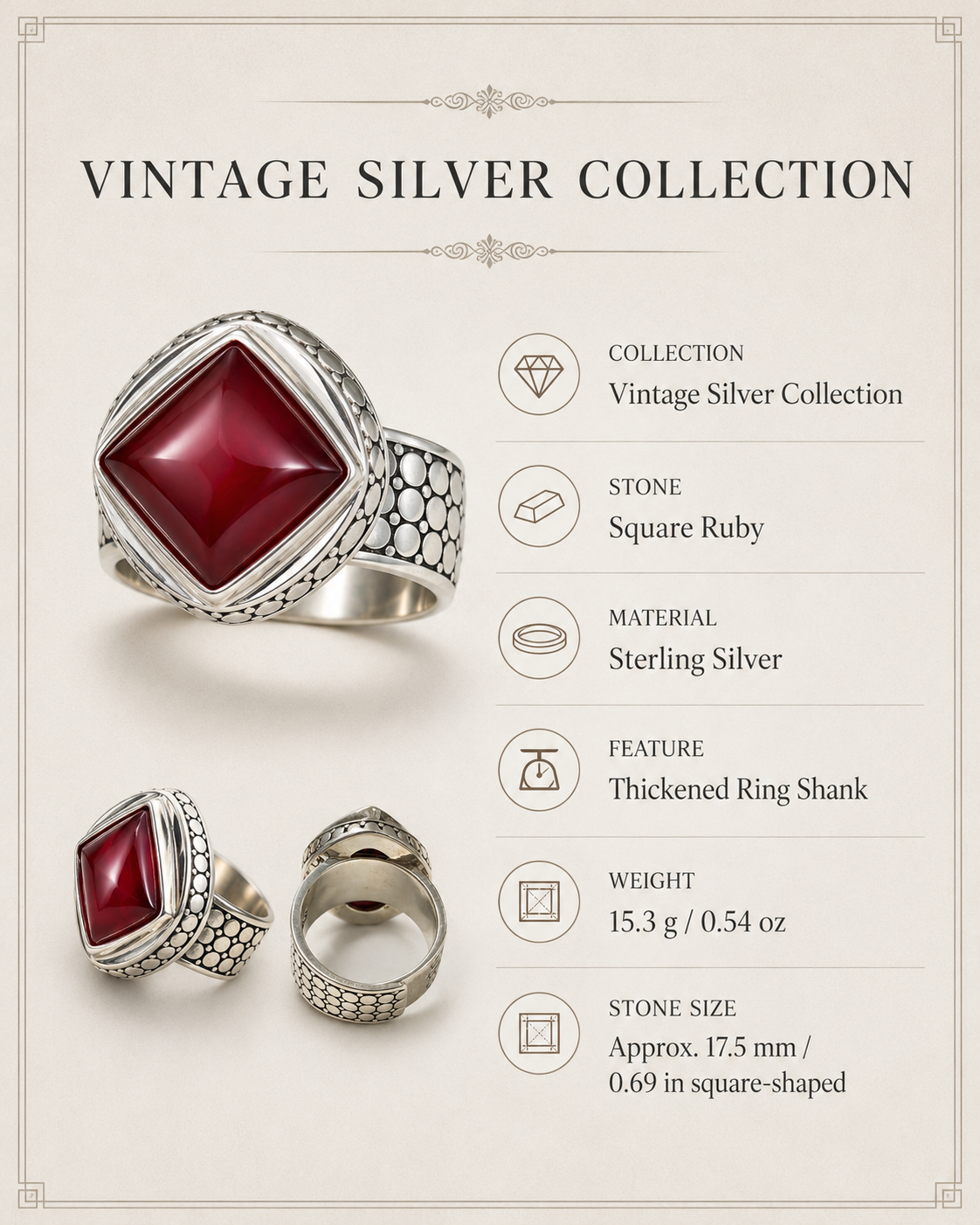 Ruby Sterling Silver Statement Ring size and material guide