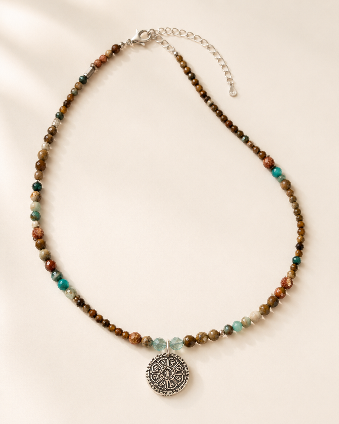Terra Mixed Gemstone Pendant Necklace full product view by La Tiera