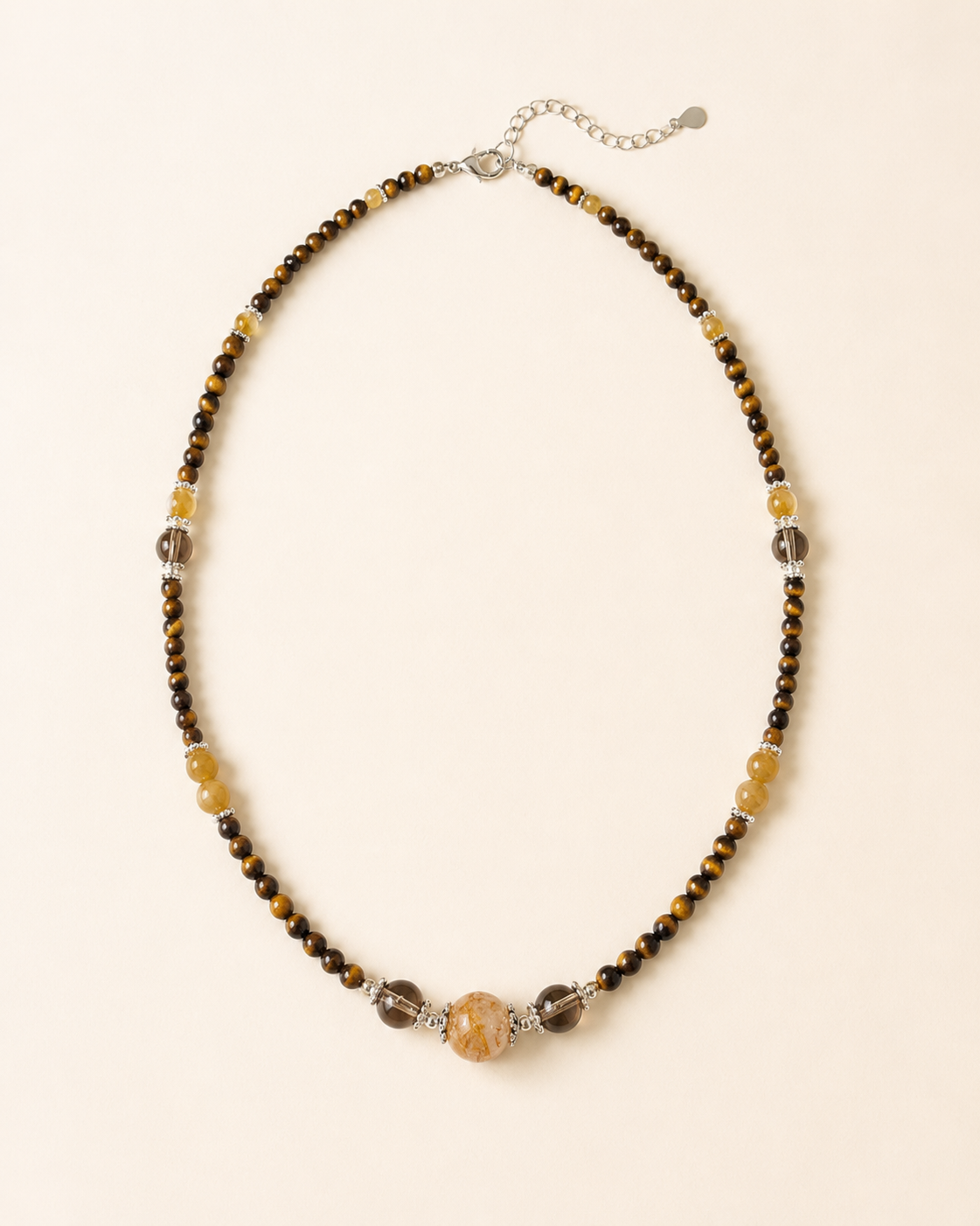 Tiger’s Eye & Amber Beaded Layering Necklace full product view by La Tiera