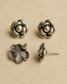 Sterling Silver Floral Vintage Earrings stud post closure and carved back petal detail