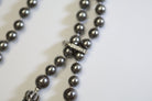 Selene Grey Shell Pearl Tassel Lariat Necklace adjustable universal clasp and tassel lariat structure detail