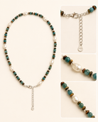 Amazonite Pearl Beaded Layering Necklace lobster clasp and adjustable extension chain detail