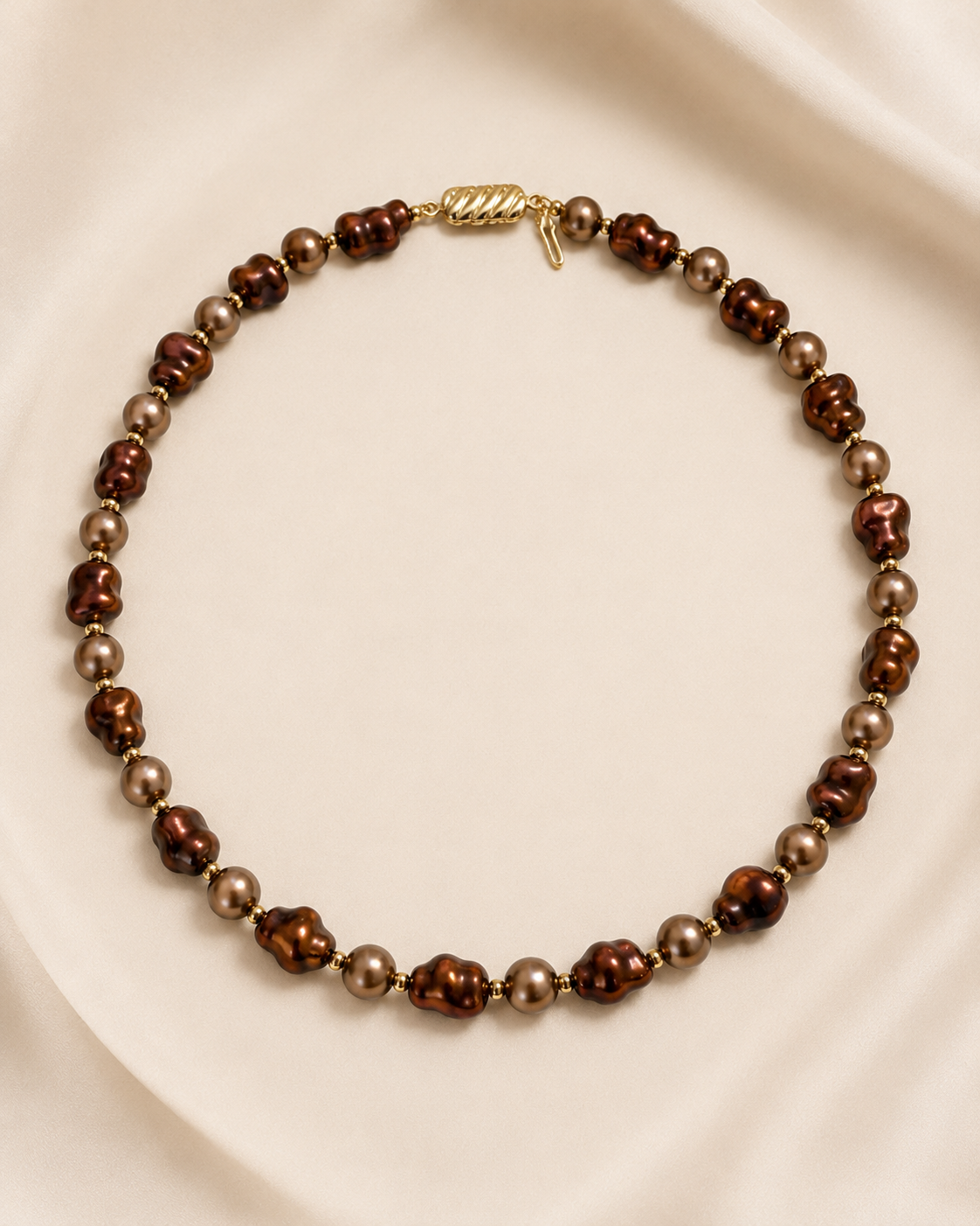 Aurelia Bronze Baroque Shell Pearl Necklace full product view by La Tiera