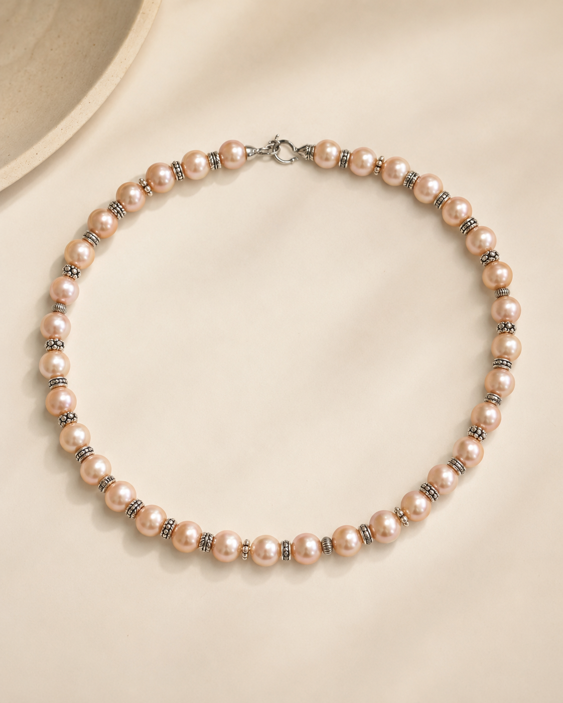 Aurora Champagne Freshwater Pearl Necklace full product view by La Tiera