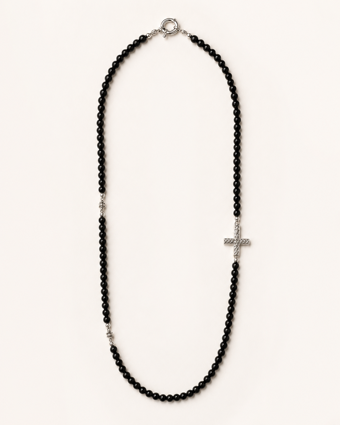 Black Spinel Sterling Silver Cross Necklace full product view by La Tiera