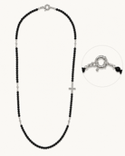 Black Spinel Sterling Silver Cross Necklace spring ring clasp and sterling silver cross detail