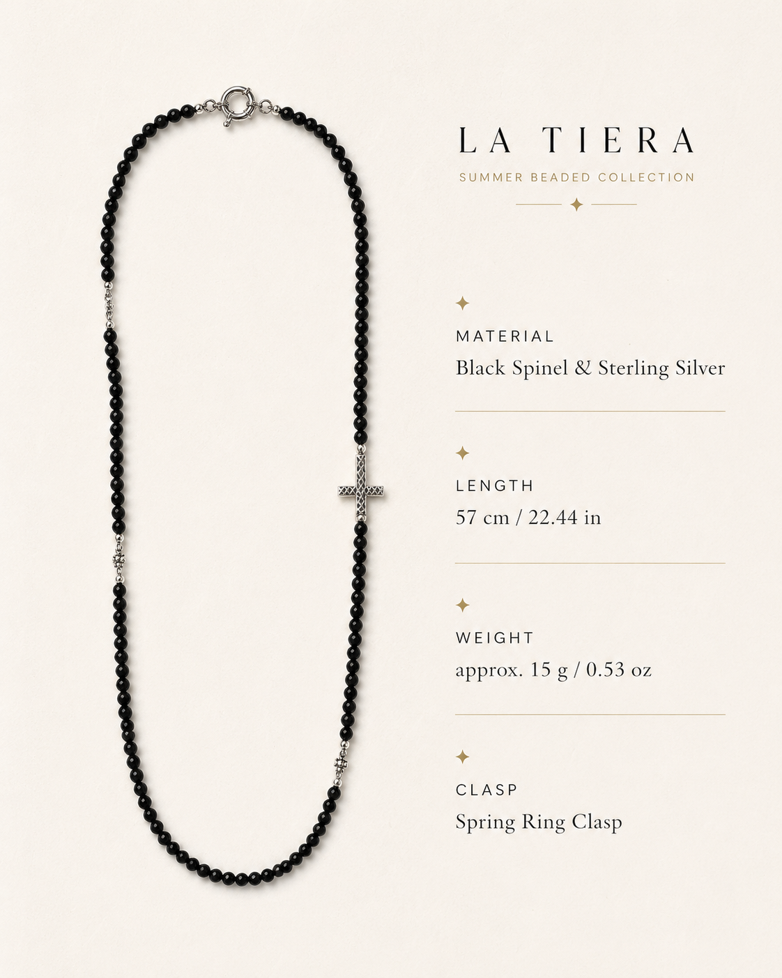 Black Spinel Sterling Silver Cross Necklace size and material guide