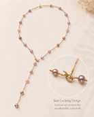 Close-up of baroque freshwater pearls, seed bead spacers, and gold-plated silver details in Celeste Baroque Freshwater Pearl Lariat Necklace