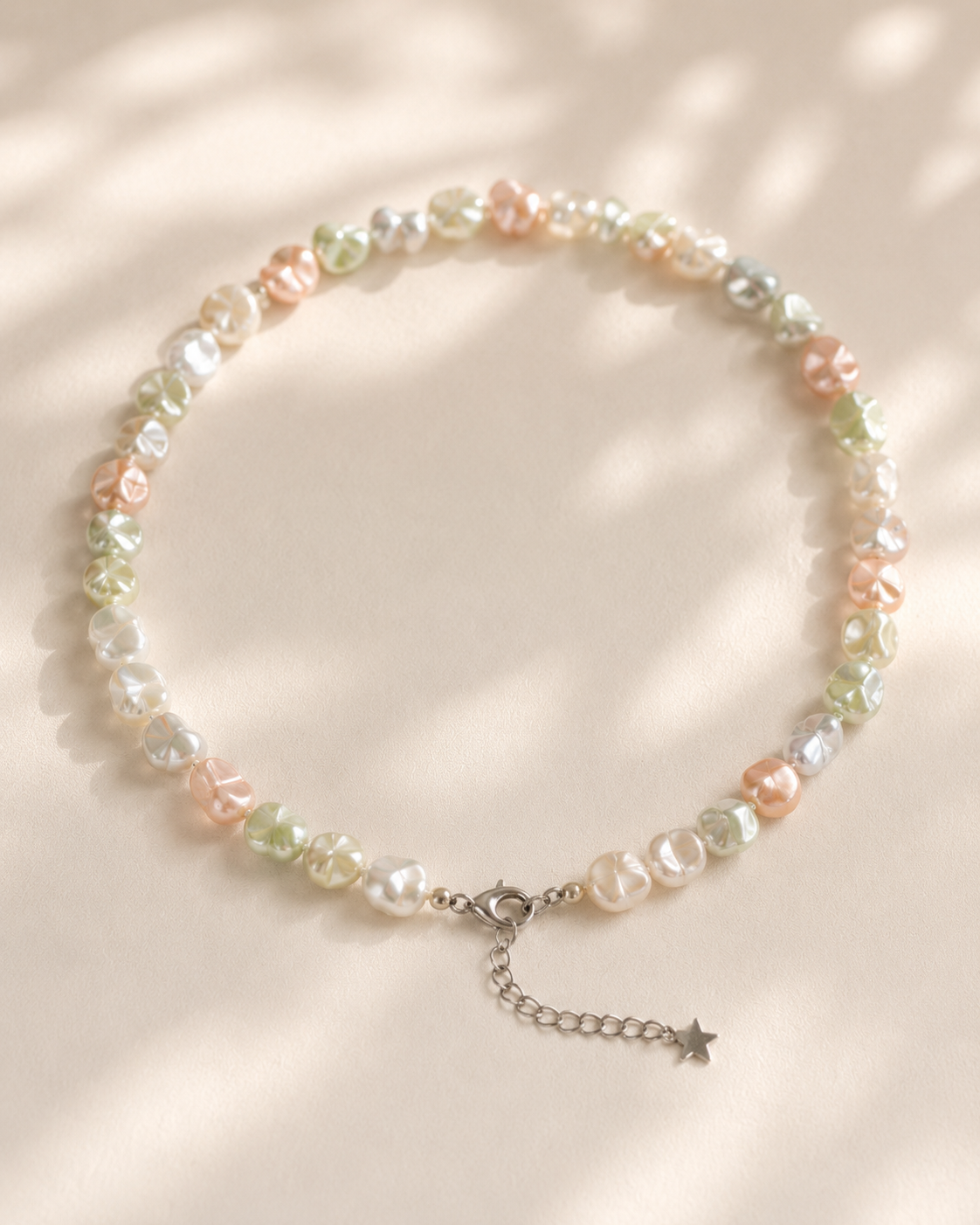 Celeste Pastel Shell Pearl Charm Necklace full product view by La Tiera