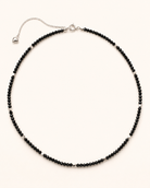 Faceted Black Spinel Sterling Silver Long Necklace full product view by La Tiera