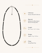 Faceted Black Spinel Sterling Silver Long Necklace size and material guide