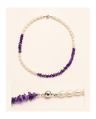 Freshwater Pearl Amethyst Asymmetric Necklace sterling silver magnetic clasp and spacer bead detail