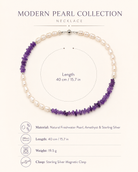Freshwater Pearl Amethyst Asymmetric Necklace size and material guide