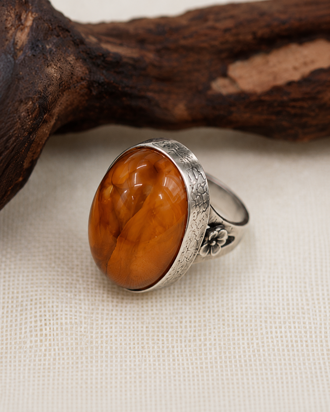 Golden Amber Sterling Silver Adjustable Ring full product view by La Tiera