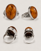 Golden Amber Sterling Silver Adjustable Ring adjustable open band and textured sterling silver bezel detail