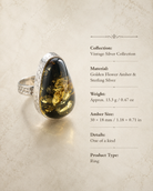 Golden Flower Amber Sterling Silver Sculptural Ring size and material guide