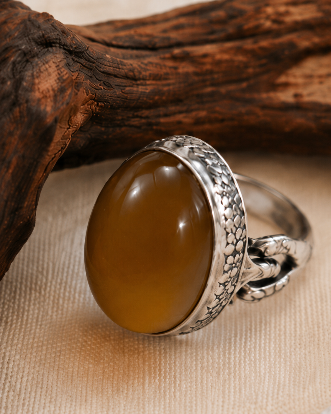 Honey Amber Sterling Silver Statement Ring full product view by La Tiera