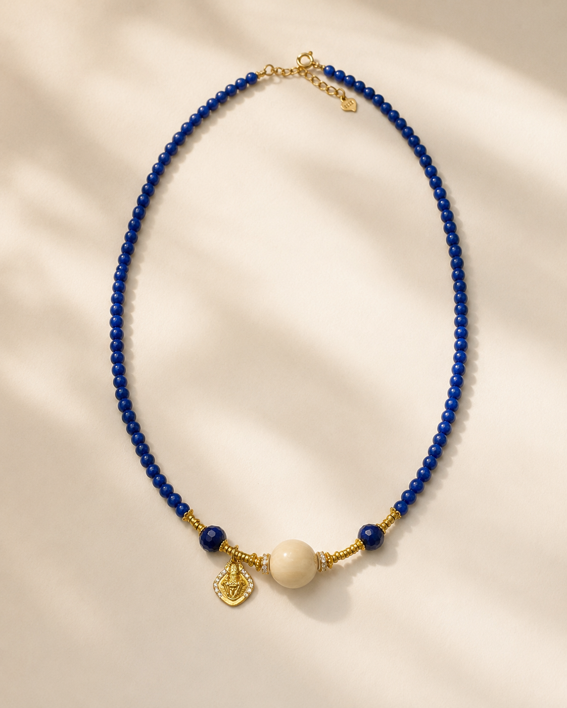 Lapis Lazuli Beaded Necklace with Gold-Plated Sterling Silver full product view by La Tiera