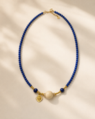 Lapis Lazuli Beaded Necklace with Gold-Plated Sterling Silver full product view by La Tiera