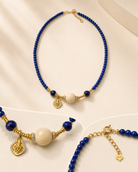 Lapis Lazuli Beaded Necklace spring ring clasp and extension chain detail