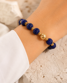 Lapis Lazuli Gold Beaded Statement Bracelet stretch fit and gold-plated sterling silver bead detail
