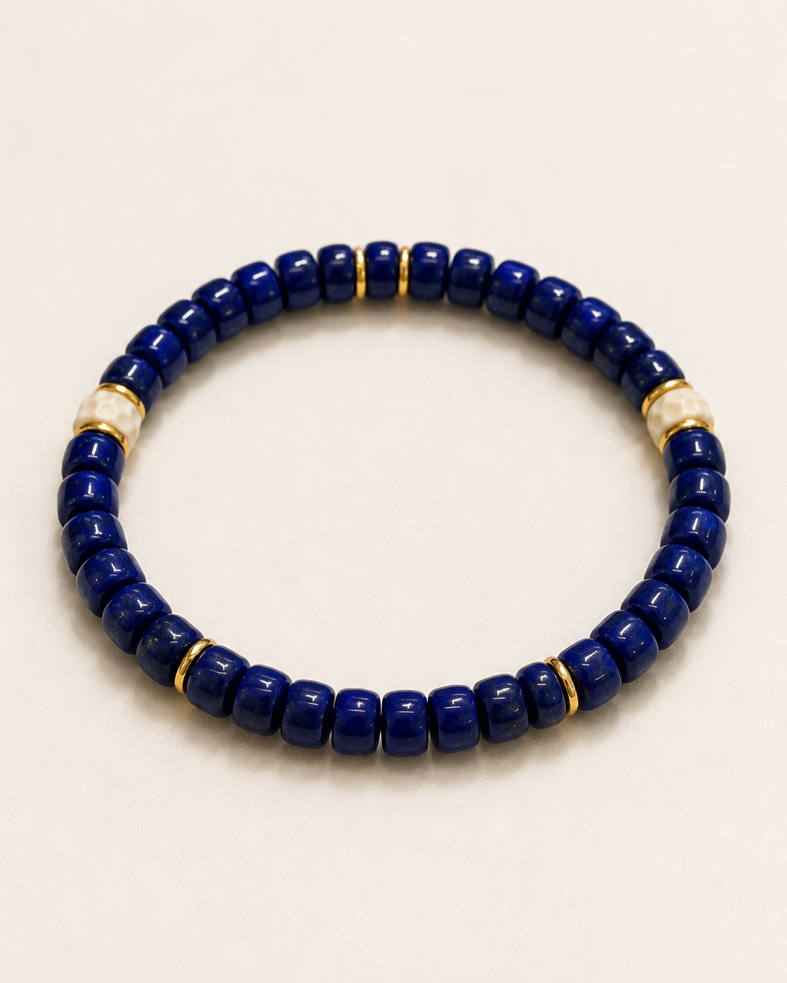 Lapis Lazuli Stretch Bracelet with Sterling Silver and Resin Accents full product view by La Tiera