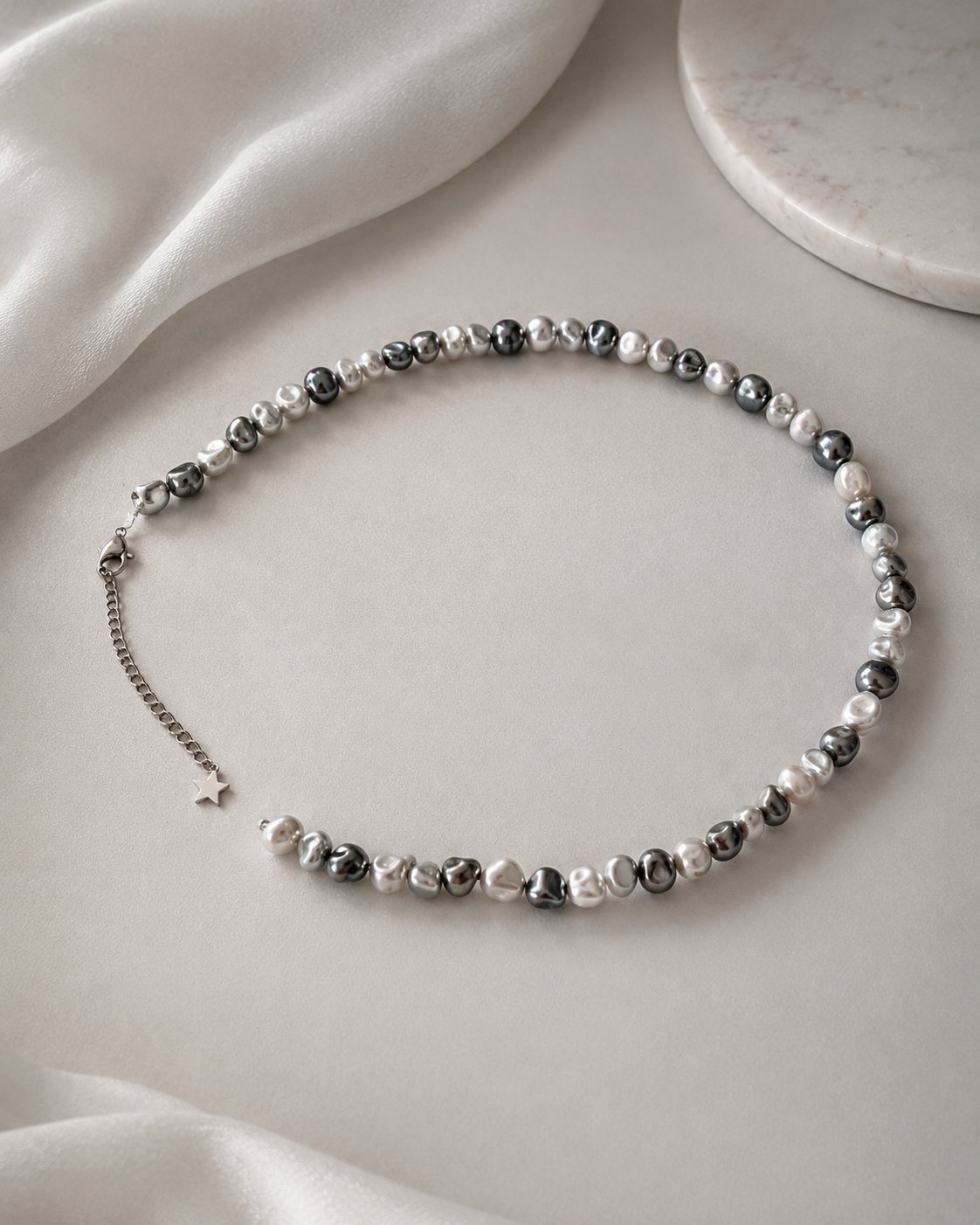 Luna Gray Baroque Shell Pearl Necklace full product view by La Tiera