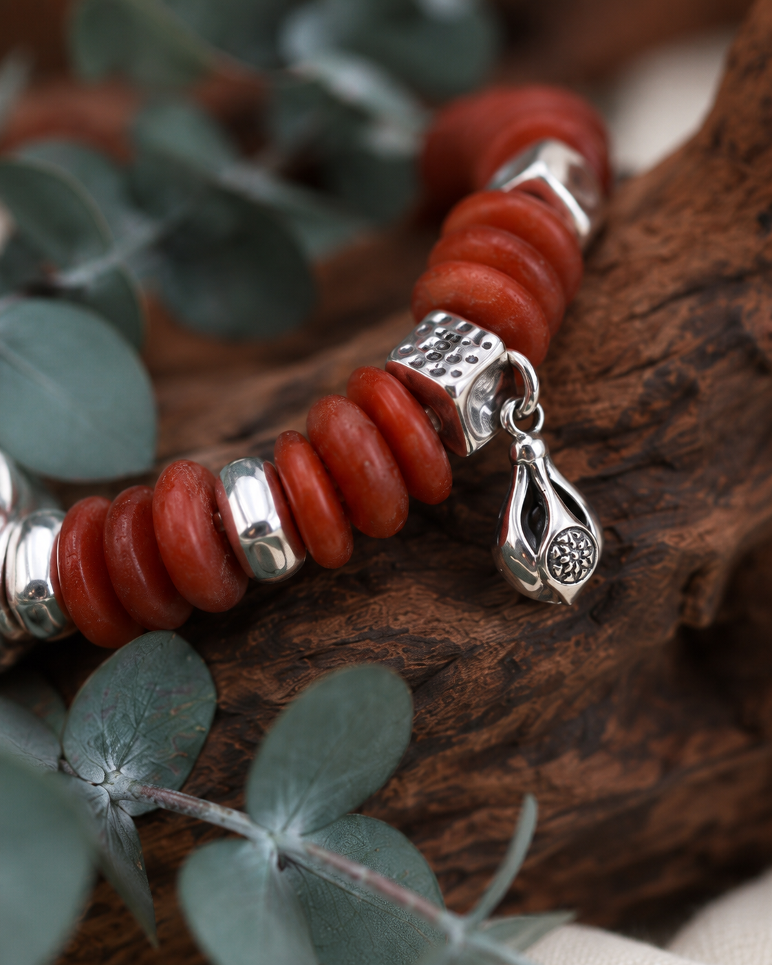 Close-up of raw amber beads and 925 sterling silver accents in Raw Amber Sterling Silver Statement Bracelet