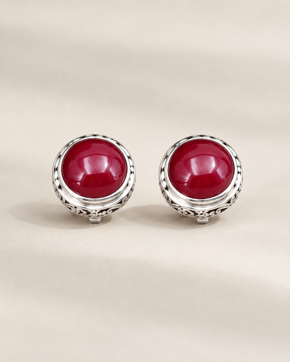 Ruby Sterling Silver Statement Earrings full product view by La Tiera