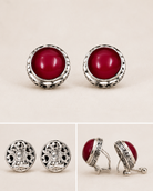 Ruby Sterling Silver Statement Earrings structured earring back and sterling silver setting detail