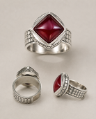 Ruby Sterling Silver Statement Ring thickened sterling silver shank and oxidized texture detail